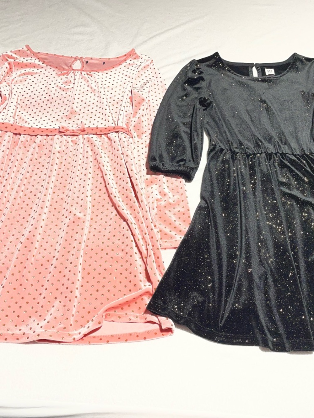 Girls Pink Velvet Polka Dot Dress - Brand Unknown